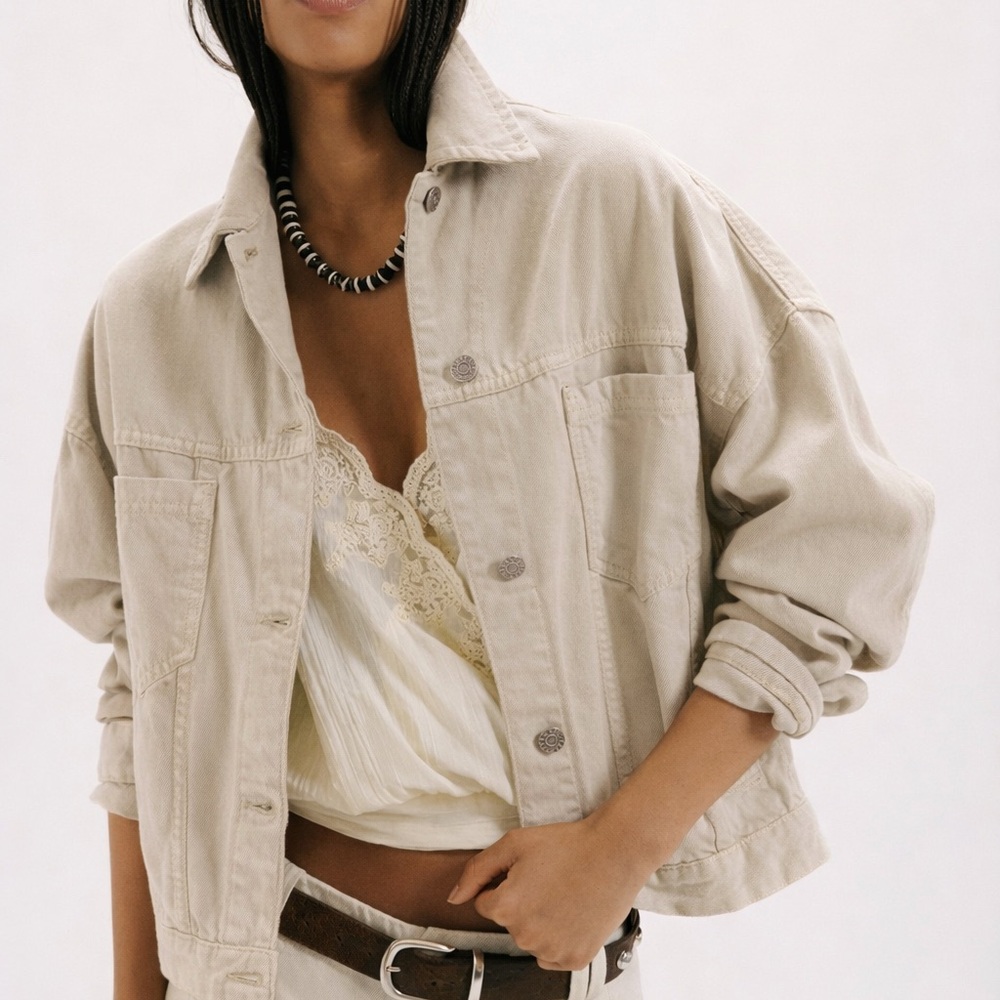 We The Free Women's Beige Swing Distressed Jacket Small